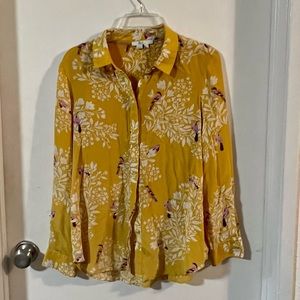 Yellow Hummingbird Button-Up Blouse